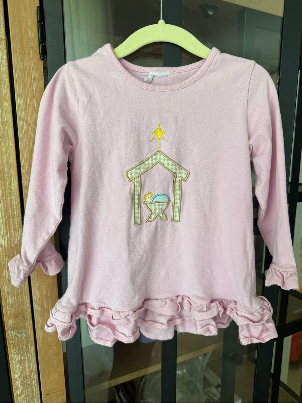 Stitchy Fish O' Holy Night Applique set long sleeve ruffle top dress leggings - Picture 6 of 8